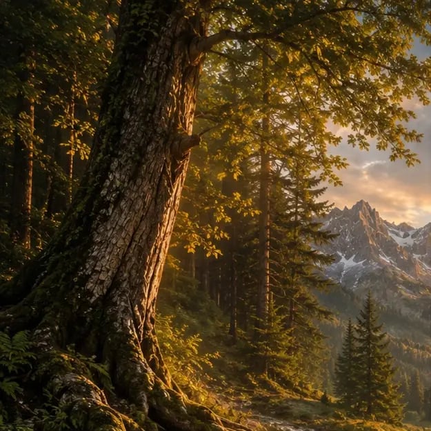 Sunlight breaking through tall trees onto a quiet woodland trail, light reaching a path many neurodivergent adults walk